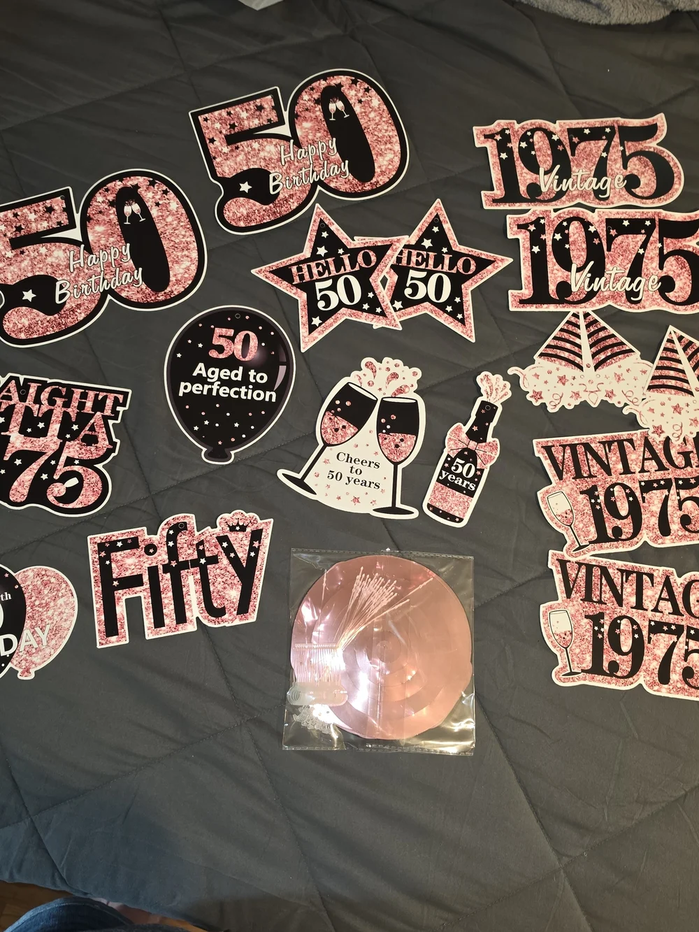 Pink Glitter 50th Birthday Party Decorations - Assorted Cutouts